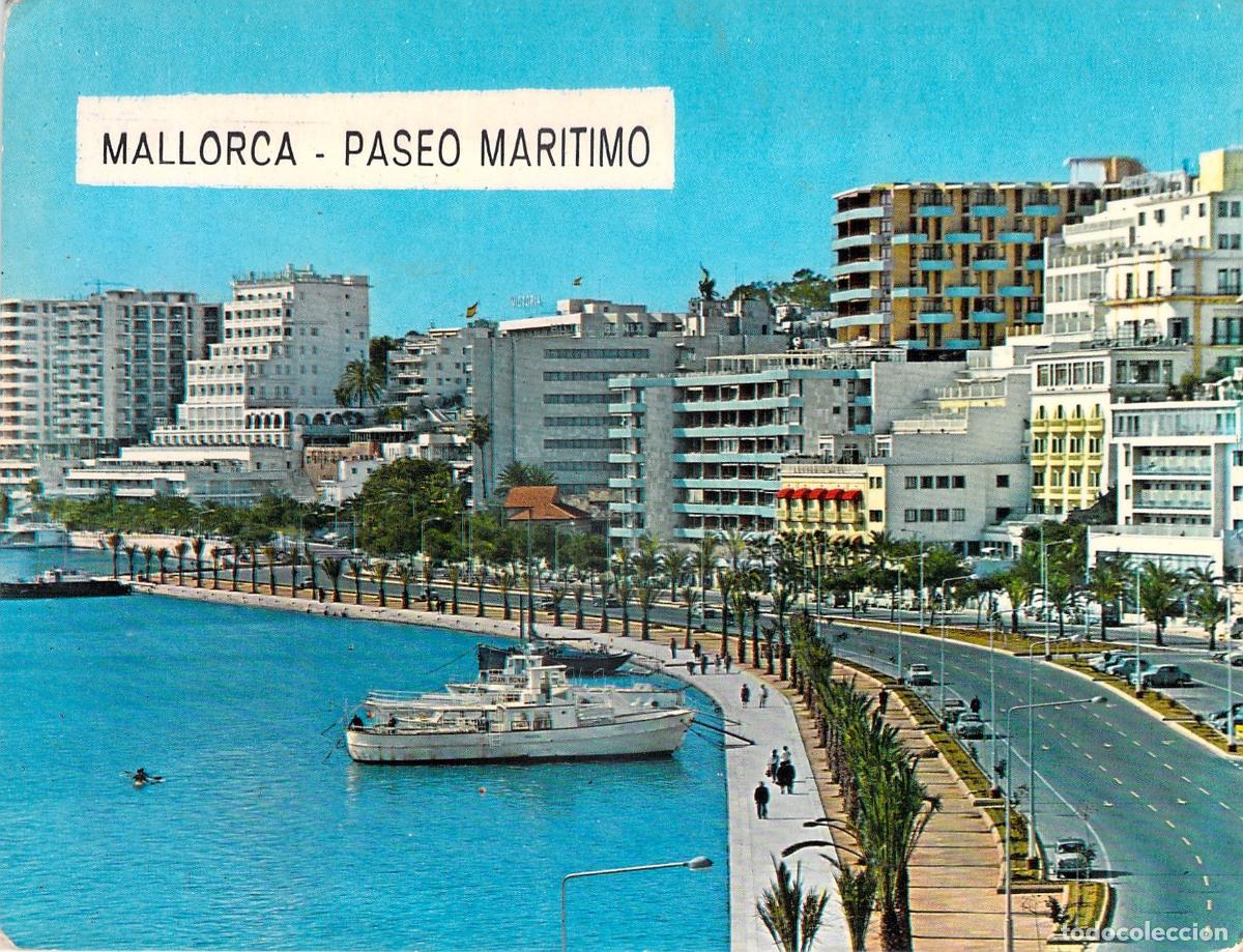 Postales: Postal de Palma de Mallorca, Paseo Mar&iacute;timo con Barcos y Hoteles