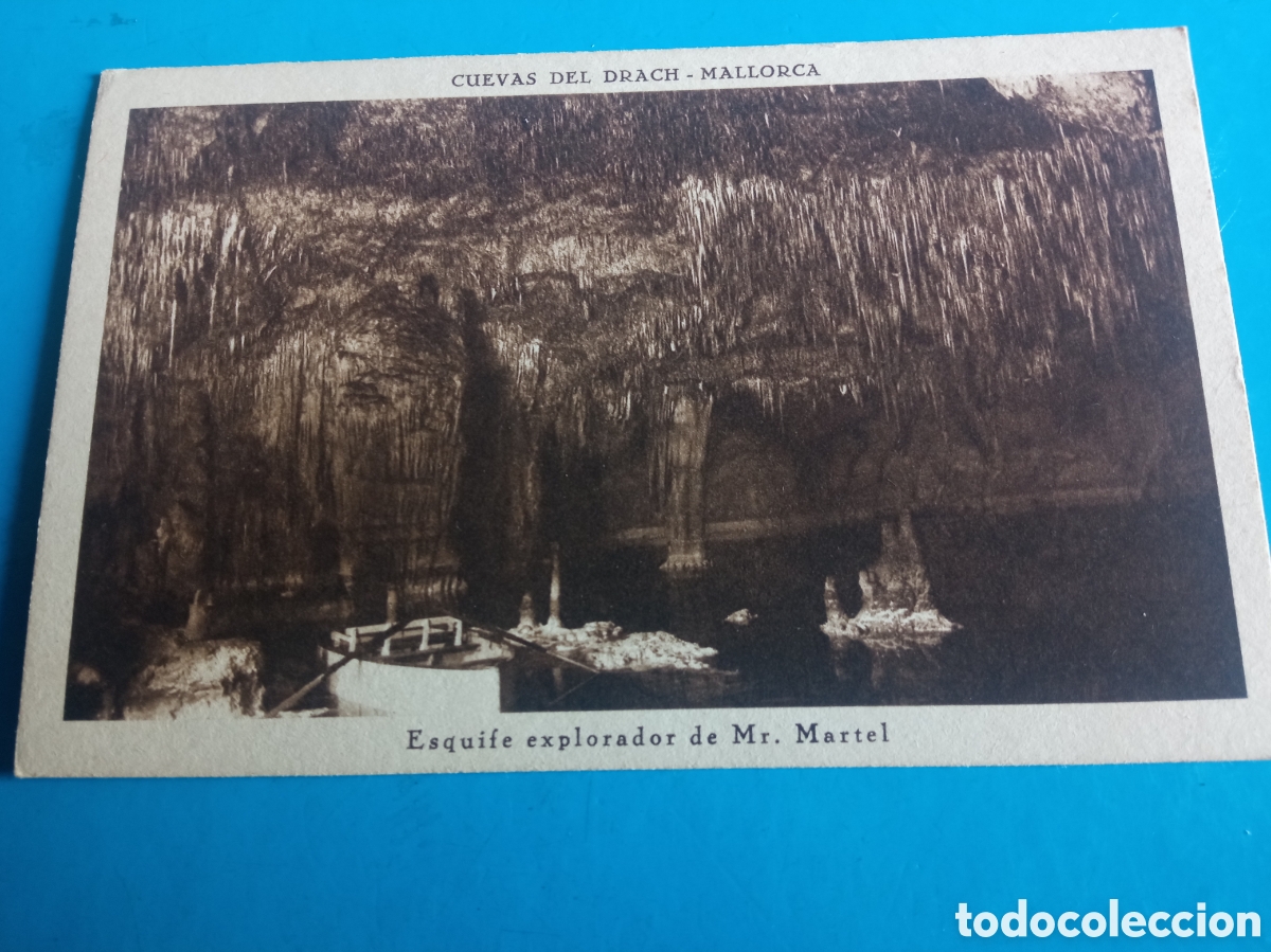 Postales: Antigua postal fotogr&aacute;fica, Cuevas del Drach, Esquife explorador de Mr. Martel