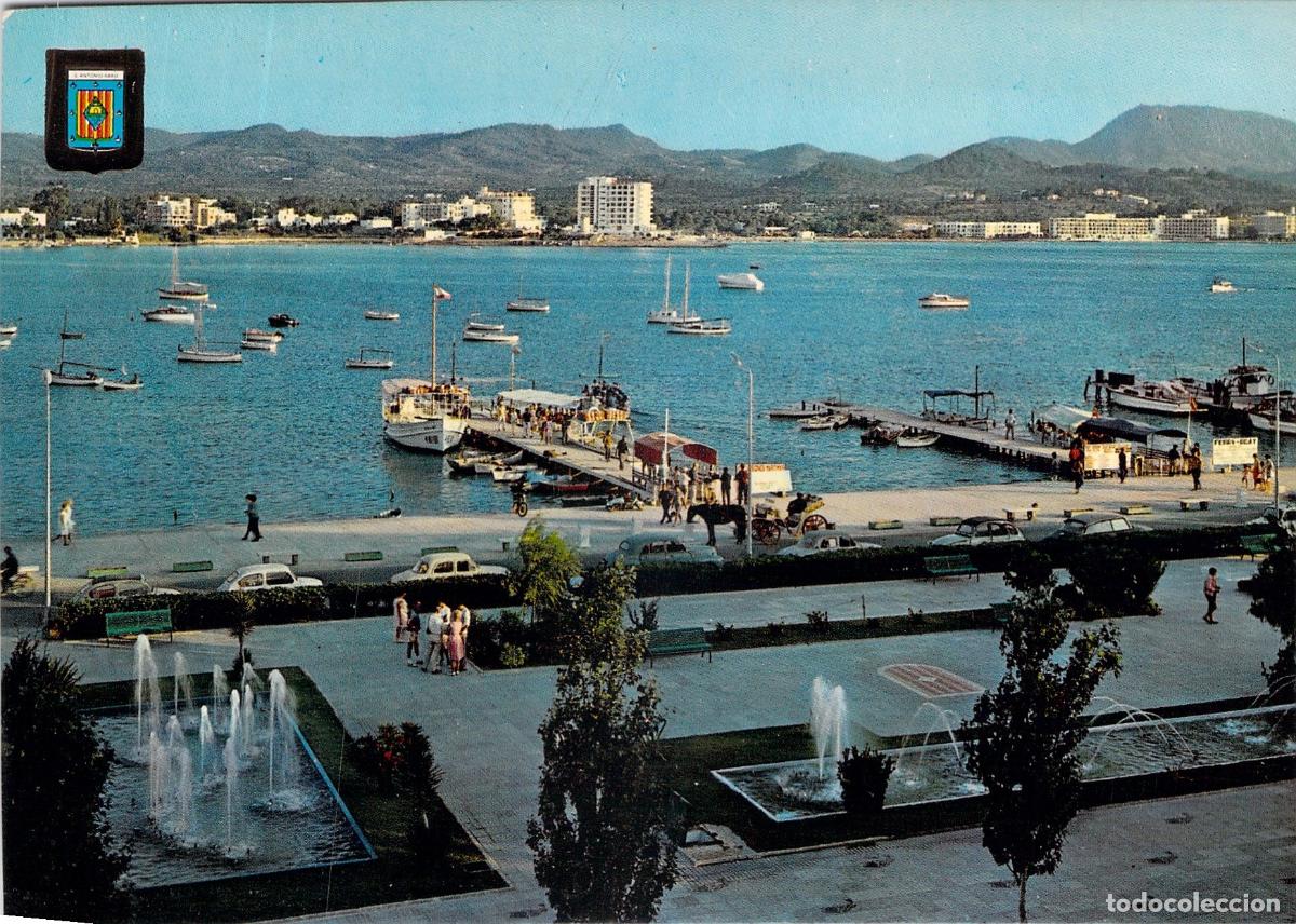 Postales: Postal de San Antonio Abad en Ibiza con vista al puerto y fuentes
