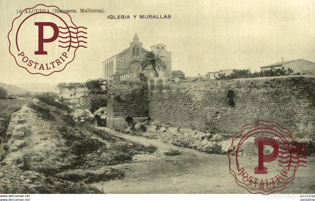 Postais: Postal antigua Mallorca. Alcudia Iglesia y Murallas. Editor Lacoste 16