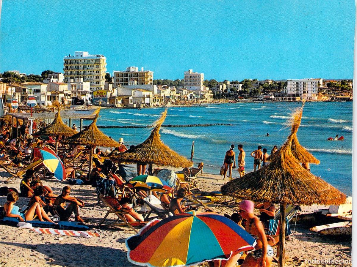 Postales: Postal de El Arenal en Mallorca, Playa con sombrillas
