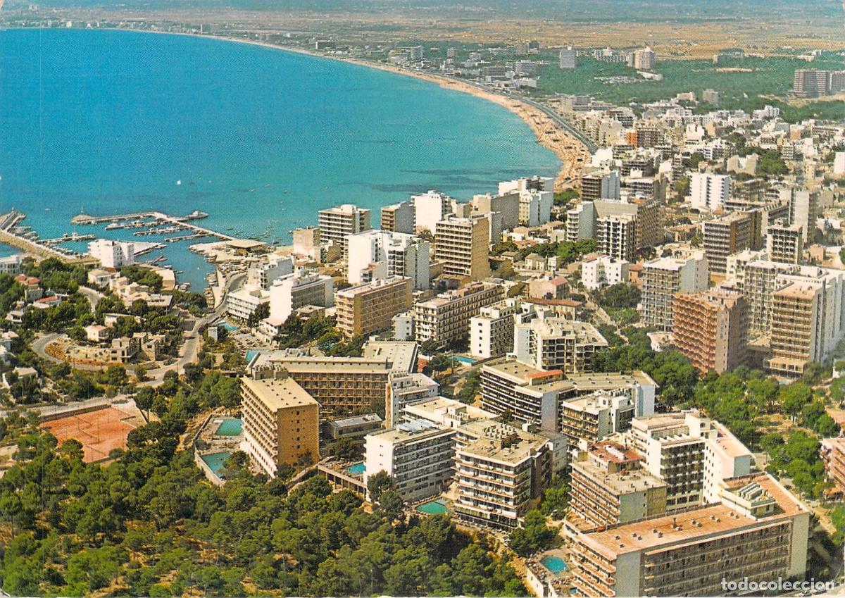 Postales: Postal de vista a&eacute;rea de la Playa del Arenal en Mallorca