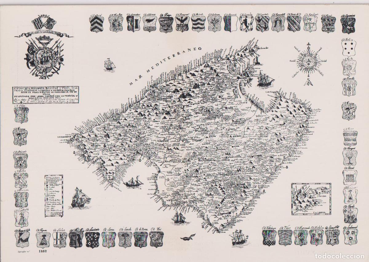 Postales: MALLORCA, MAPA DE D.ANTONIO BARCEL&Oacute; (S.XVIII) &ndash; EDICIONS CORT 12 &ndash; S/C