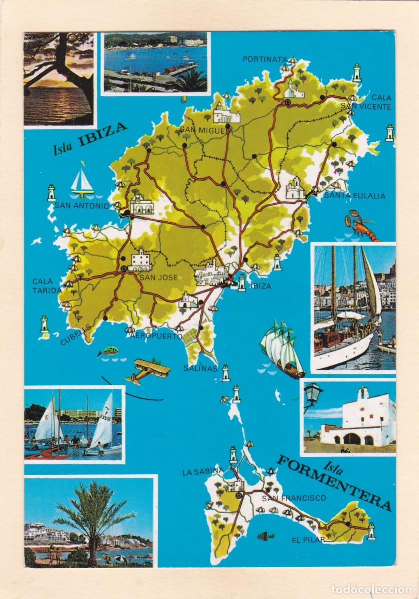 Postales: MAPA ISLAS DE IBIZA Y FORMENTERA. VISTAS VARIAS (1978)