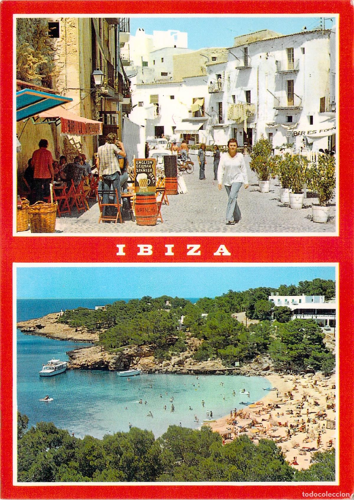Postales: Postal de Ibiza con escena de calle y playa