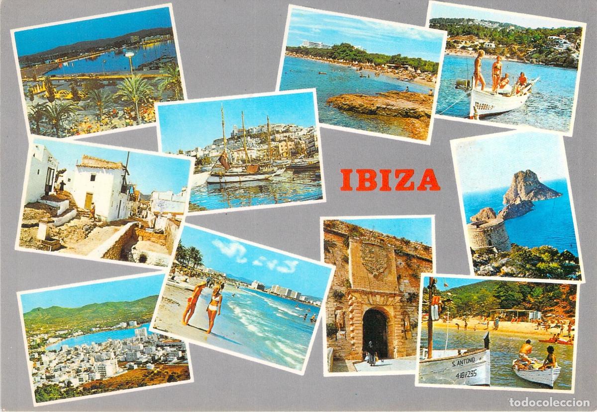 Postales: Postal de Ibiza con vistas m&uacute;ltiples de playas y monumentos de la isla