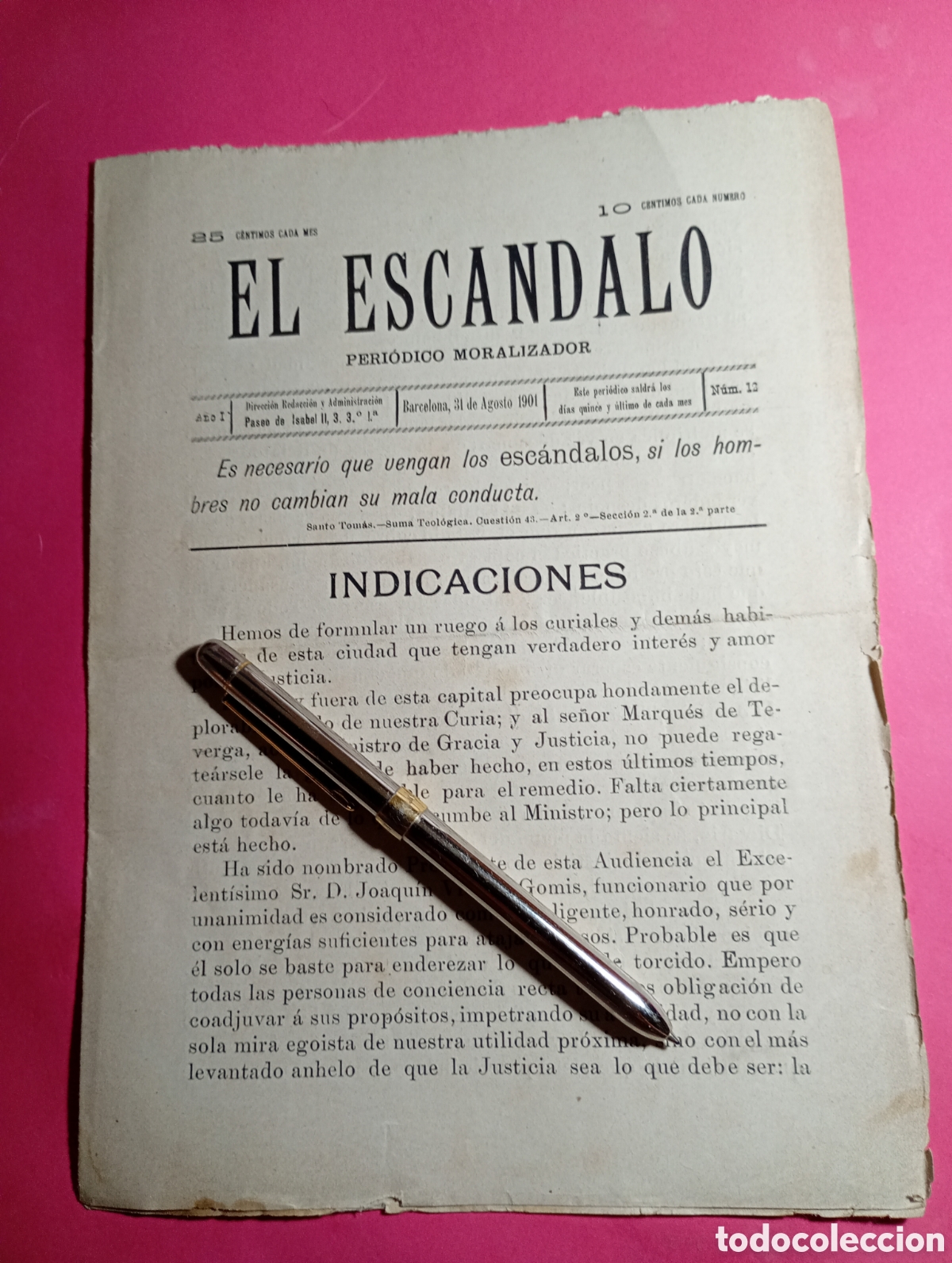 Cartes Postales: ''3L 3SC&Aacute;NDALO'' AGOSTO 1901 N&ordm; 12 &iquest;? N&ordm; PERI&Oacute;DICO MORALIZANTE - BATC4LOMA