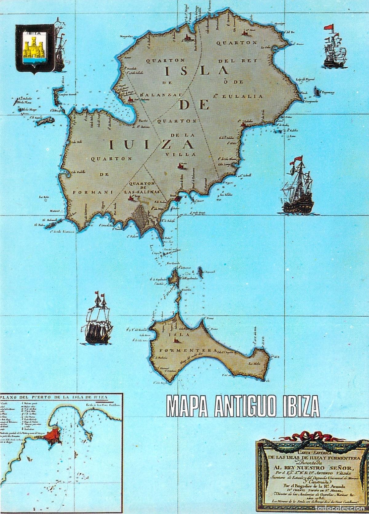 Postales: Postal de mapa antiguo de la isla de Ibiza