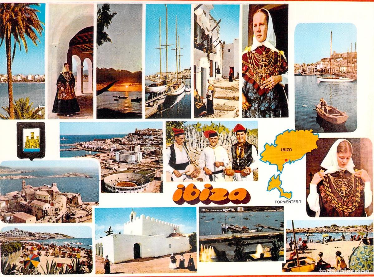 Postales: Postal de Ibiza, Isla Blanca, diversos aspectos tur&iacute;sticos