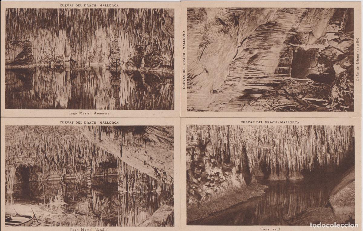 Postales: 4 POSTALS MALLORCA . CUEVAS DEL DRACH - CLIS&Eacute; SERVERA - COLOR MARR&Oacute;N
