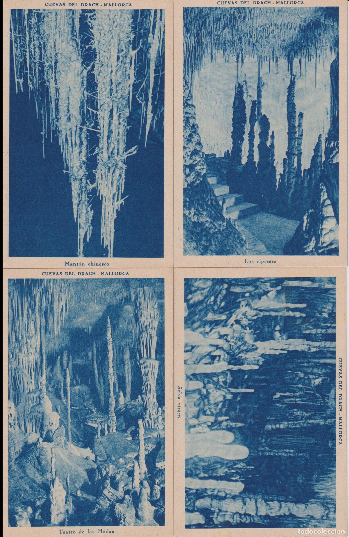 Postales: 4 POSTALES MALLORCA . CUEVAS DEL DRACH - CLIS&Eacute; SERVERA - HUECOGRABADO RIEUSSET - COLOR AZUL