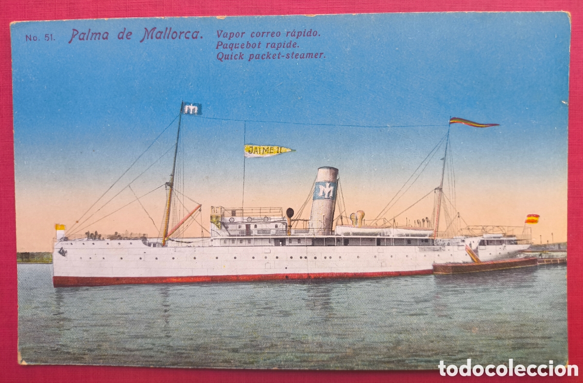 Postales: PALMA VAPOR BUQUE JAIME II POSTAL A COLOR BALEARS C. 1915
