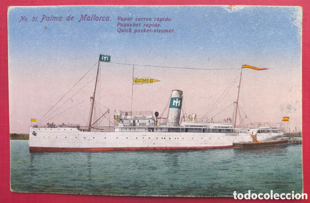 Postales: PALMA VAPOR BUQUE JAIME II POSTAL A COLOR BALEARS C. 1915