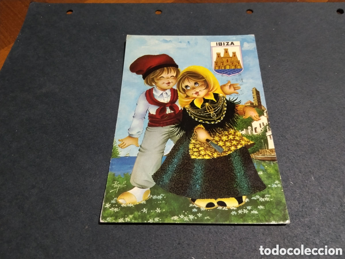 Postales: Postal Ibiza dibujo ni&ntilde;os traje t&iacute;pico