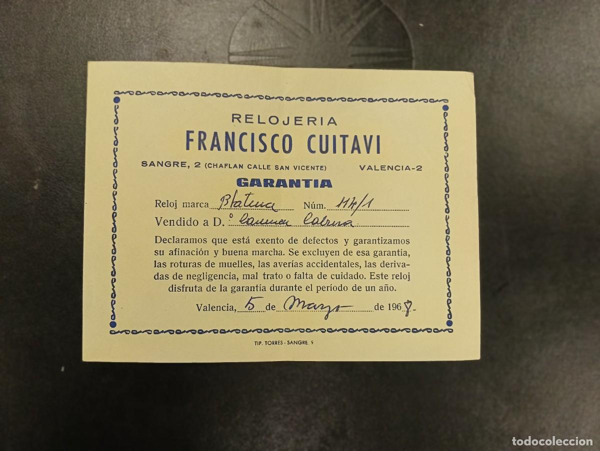 Postales: ANTIGUA TARJETA DE GARANTIA - RELOJERIA FRANCISCO CUITAVI - VALENCIA