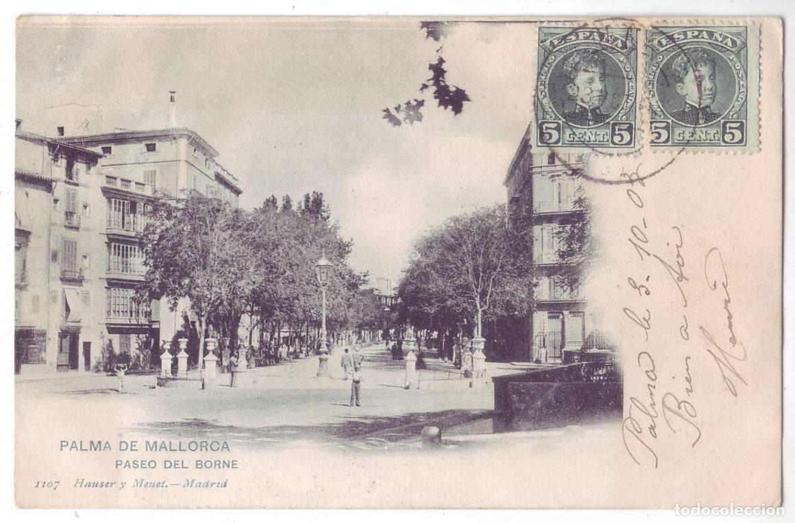Postales: Palma de Mallorca: Paseo del Borne. Hauser y Menet. Sin dividir. Circulada (Anterior a 1905)
