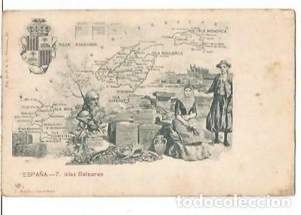 Postales: ANTIGUA POSTAL ESPA&Ntilde;A 7 ISLAS BALEARES FOTO P B U