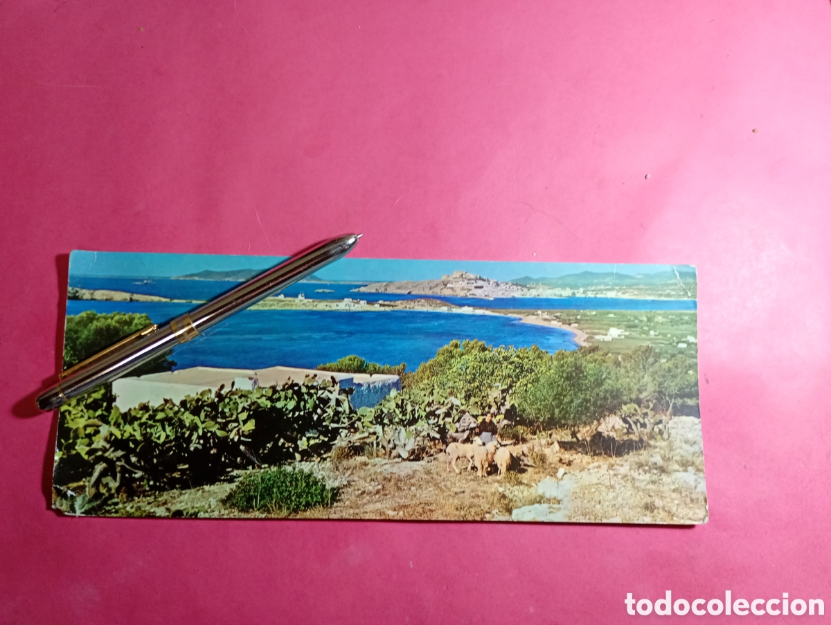 Postales: -IBIZA (BALEARES PITIUSAS) VILLA PUERTO Y PLAYA DE TALAMANCA color escrita postal doble