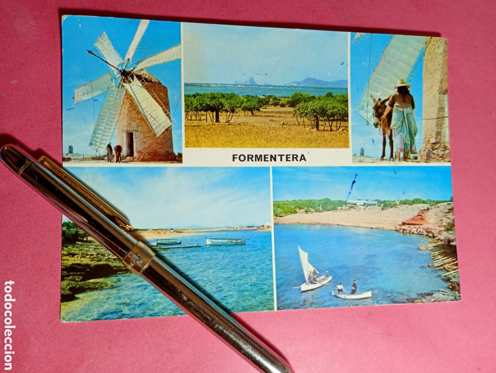 Postales: FORMENTERA (BALEARES PITIUSAS) ''5 VISTAS EN UNA POSTAL''- color, circulada