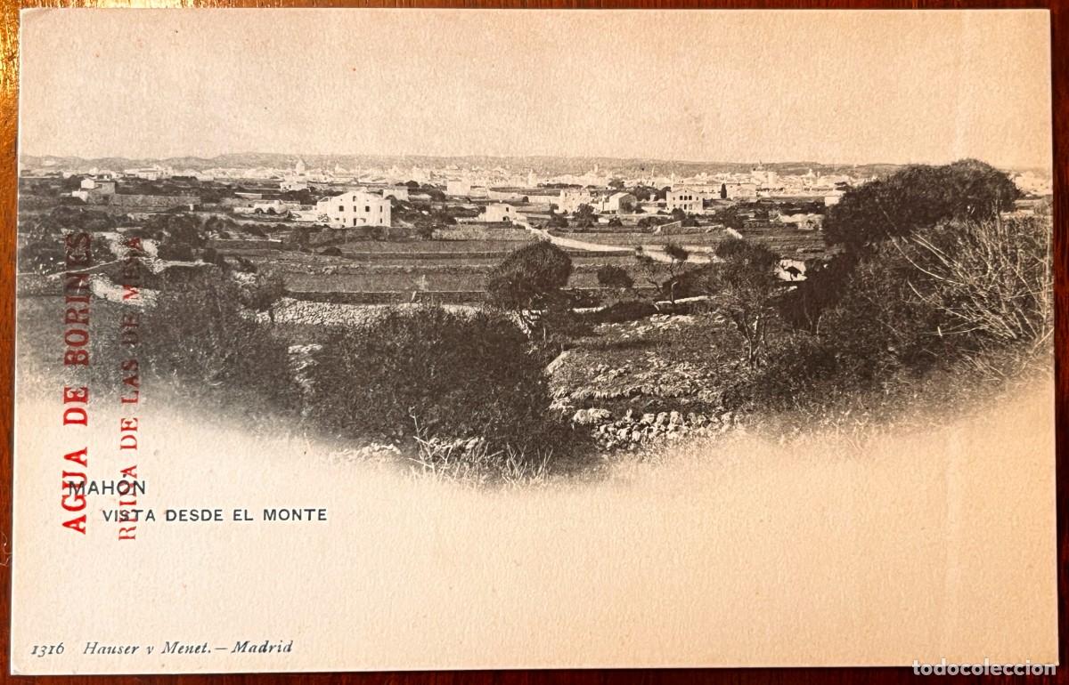 Postales: MAHON, BALEARES, VISTA DESDE EL MONTE, 1316 HAUSER, SIN CIRCULAR Y SIN DIVIDIR, CON PUBLICIAD DE AGU