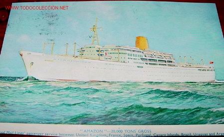 Postales: ANTIGUA POSTAL DE EL TRASATLANTICO AMAZON - Foto 1