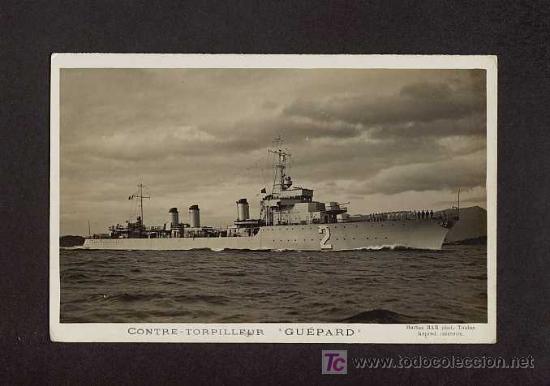 Postales: Postal de BARCOS: Francia: Contra-torpedero Guepard - Foto 1