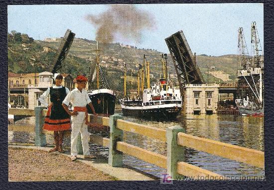 Postales: POSTAL DE BILBAO - PUENTE BASCULANTE DEL GENERALISIMO - Foto 1