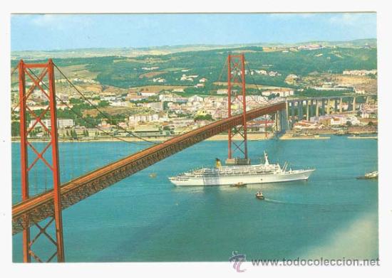 Postales: LISBOA / Puente 25 de Abril y buque Naviera Costa - Foto 1
