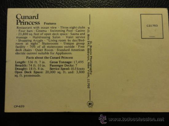 Postales: POSTAL BARCO CUNARD PRINCESS - Foto 2