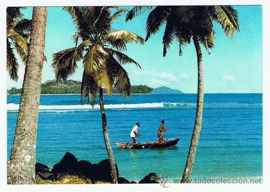 Postales: canoa islas seychelles escrita en franc&eacute;s - Foto 1