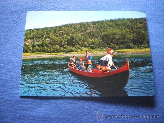 Postales: POSTAL BARCA DE RIO CON LAPONES EN NORUEGA NO CIRCULADA - Foto 1
