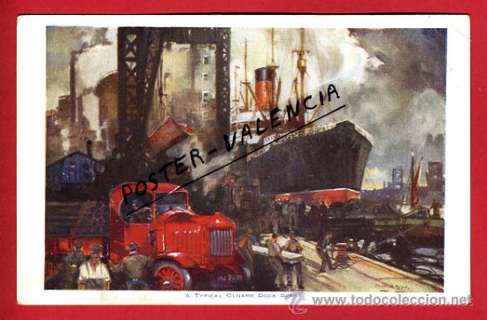 Postales: POSTAL BARCOS, A TYPICAL CUNARD DOCK SCENE,   P77829 - Foto 1