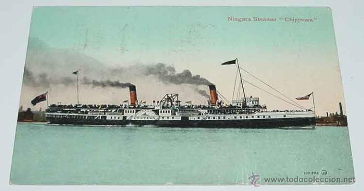 Postales: ANTIGUA POSTAL DE NIAGARA STEAMER CHIPPEWA - CIRCULADA. - Foto 1
