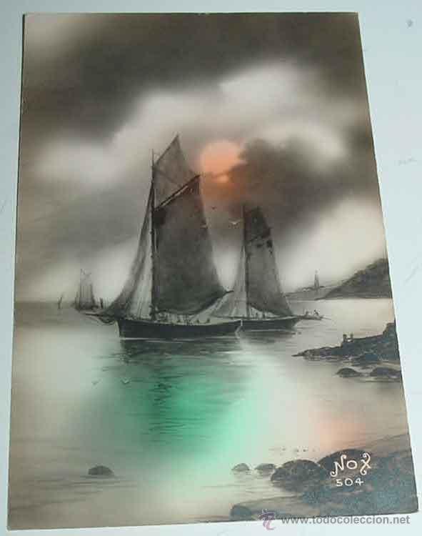 Postales: ANTIGUA POSTAL DE BARCAS AL ANOCHECER - NO CIRCULADA. - Foto 1