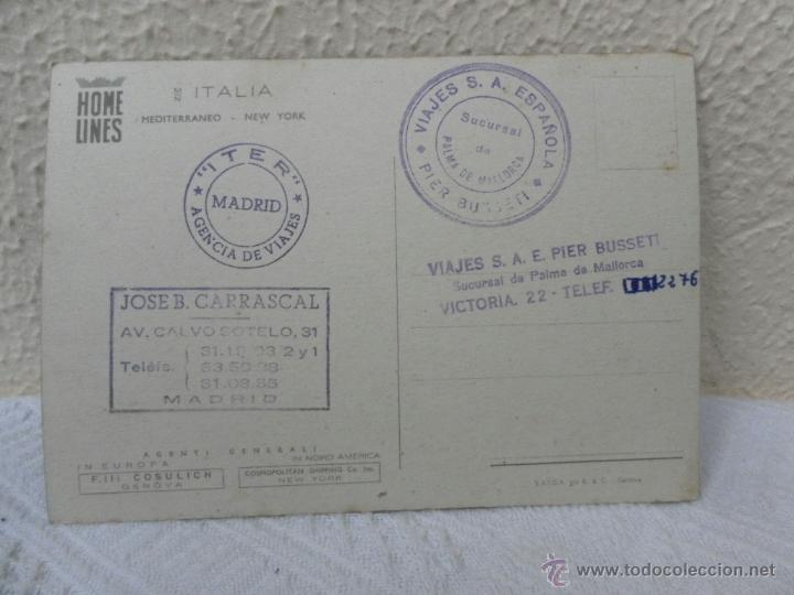 Postales: Tarjeta postal. Motonave, Italia. - Foto 2
