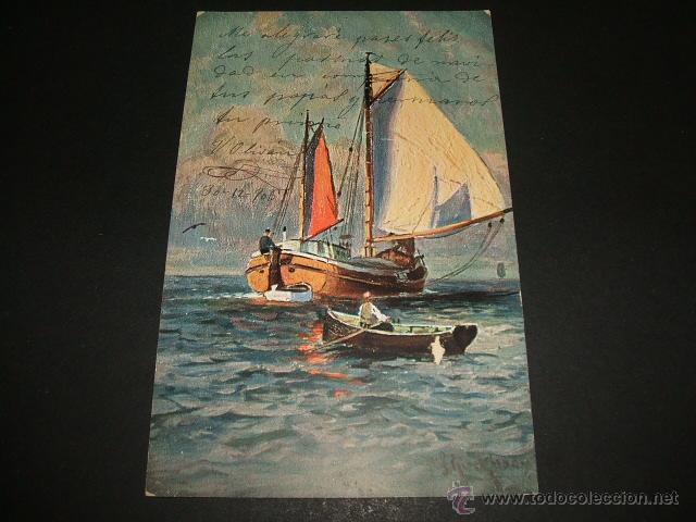 Postales: BARCO Y BARCA POSTAL 1906 - Foto 1