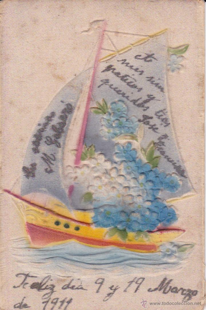 Postales: postal circulada 1911 barco relieve - Foto 1