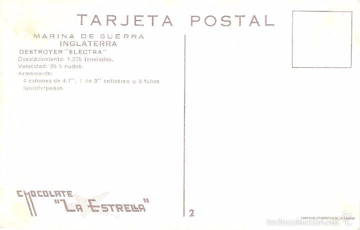 Postales: MARINA DE GUERRA INGLATERRA. DESTROYER ELECTRA. - Foto 2