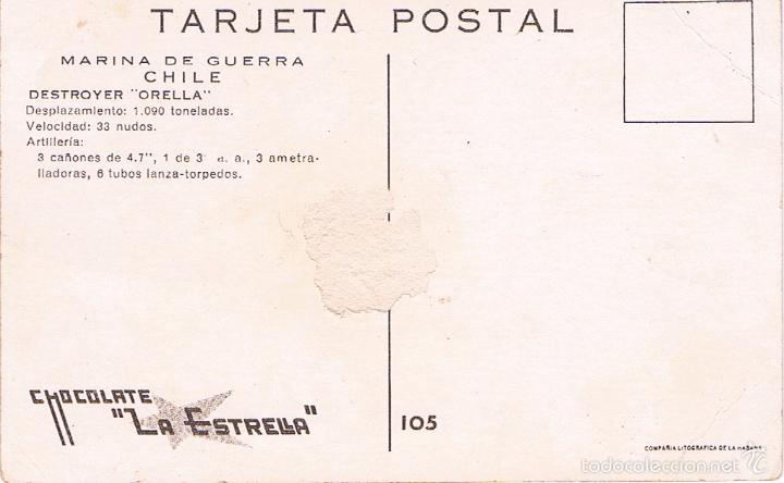 Postales: MARINA DE GUERRA CHILE. DESTROYER ORELLA. - Foto 2