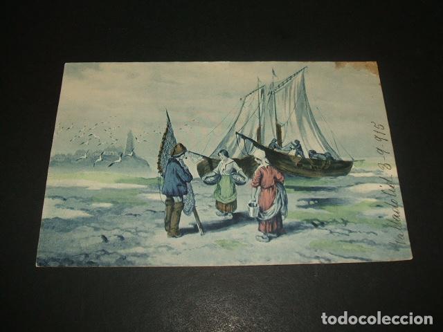 Postales: POSTAL PESCADORES Y BARCAS EN LA PLAYA 1915 - Foto 1