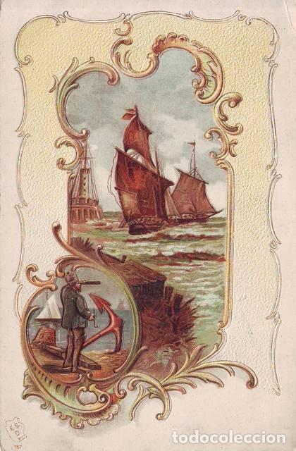 Postales: POSTAL CON ESCENA MARINA EN RELIEVE - Foto 1
