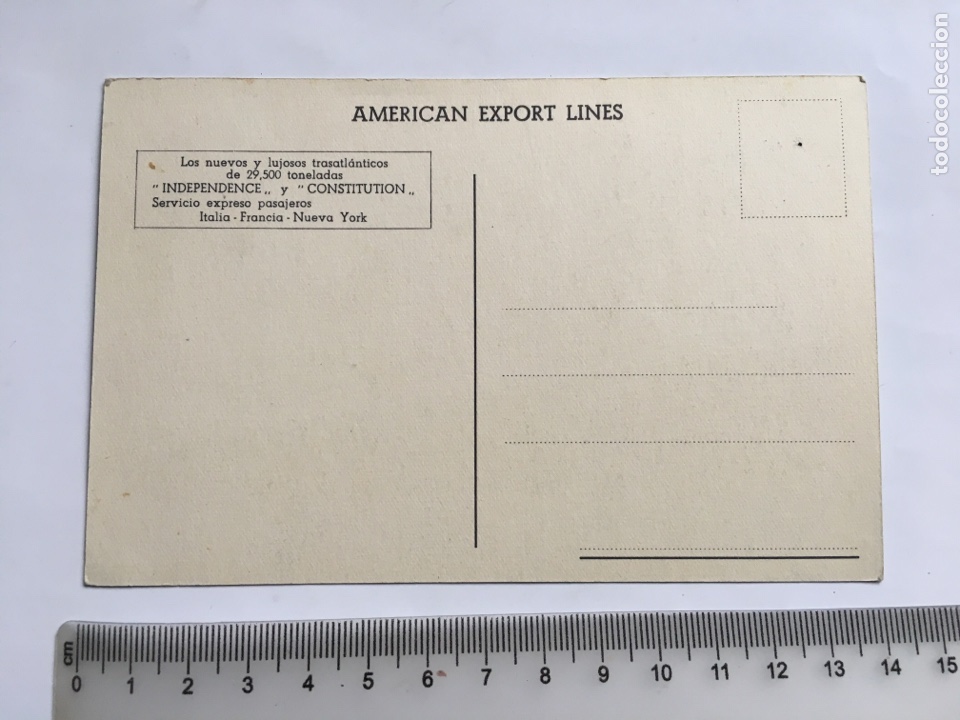 Postales: POSTAL. AMERICAN EXPORT LINES. TRASATL&Aacute;NTICOS, INDEPENDENCE Y CONSTITUTION. - Foto 2