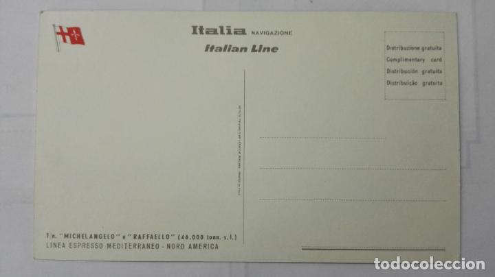 Postales: POSTAL ITALIAN LINE, MICHELANGELO E RAFFAELLO - Foto 2