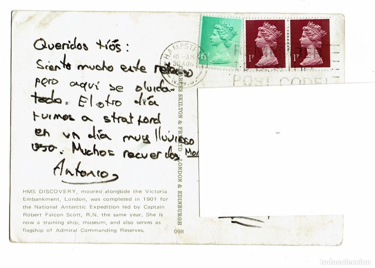 Postales: Postal Barco HMS DISCOVERY / Escrita con sellos - Foto 2