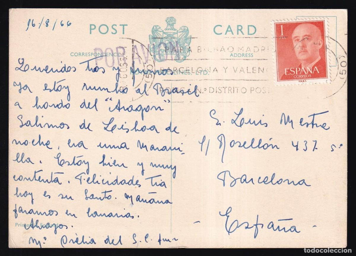Postales: *Aragon - Royal Mail Lines* Circulada 1966, a bordo. - Foto 2