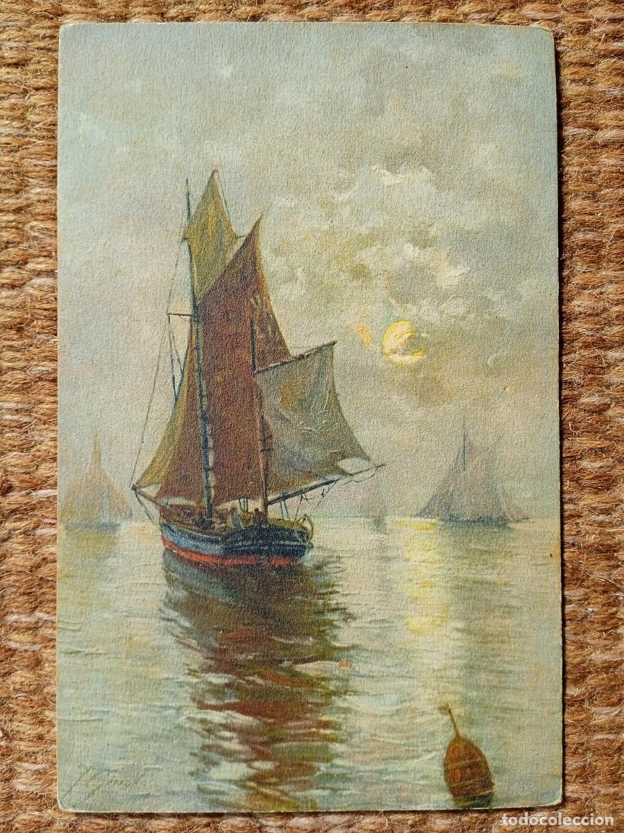 Postales: POSTAL CON PINTURA DE VELERO - Foto 1