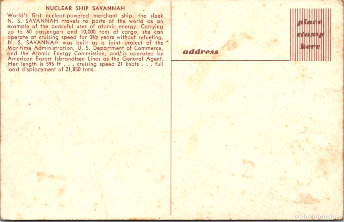 Postales: N. S. Savannah - First Nuclear Ship - Postal EEUU - 139x89mm - Foto 2