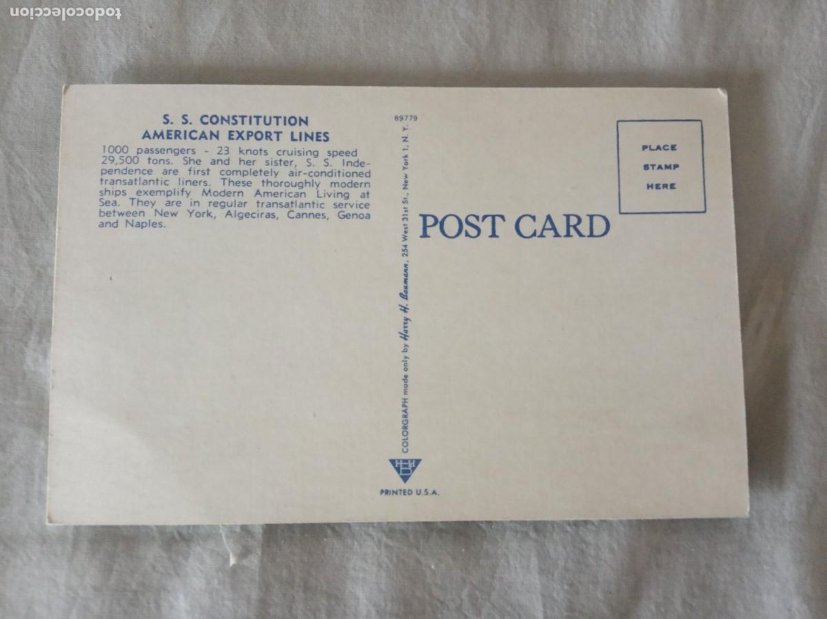 Postales: POSTAL S.S.CONSTITUTION - AMERICAN EXPORT LINES.NUEVA. - Foto 2