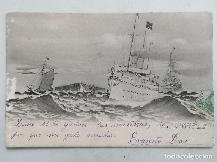 Postales: POSTAL MARINA BARCOS, CIRCULADA 1902 - Foto 1