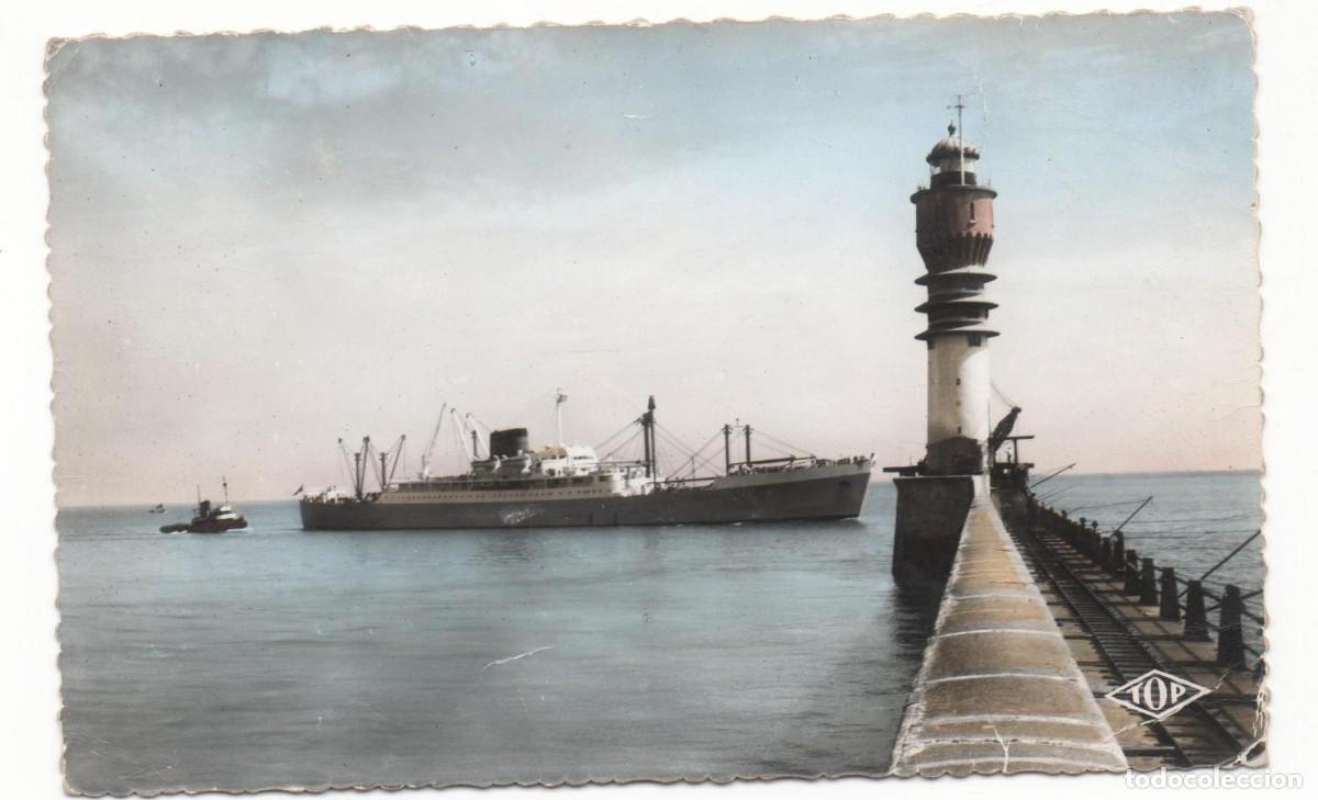 Postales: Nav&iacute;o en Dunkerque -Faro- postal circulada- - Foto 1